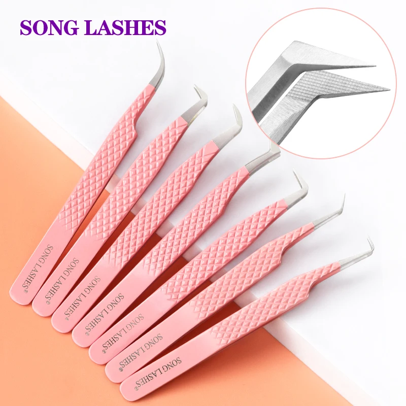 

Song Lashes Pink High Quality Professional Precision Fiber Tips Private Logo Accepted Tweezers