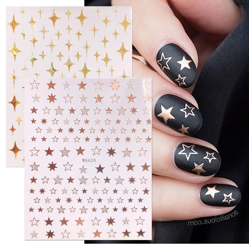 

Rose Gold Star 3D Nail Stickers Silver Black White Star Heart Self-Adsive Nail Stickers DIY Manicures Decals Decoration Tips