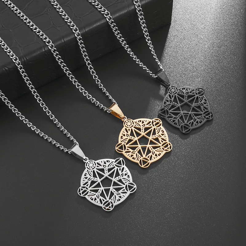 Ожерелье из нержавеющей стали с геометрической звездой и Луной