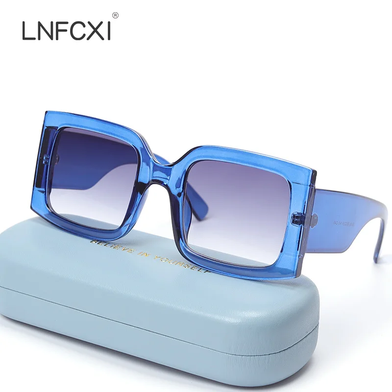 LNFCXI винтажные настоящие прямоугольные женские солнцезащитные очки Ins Популярные
