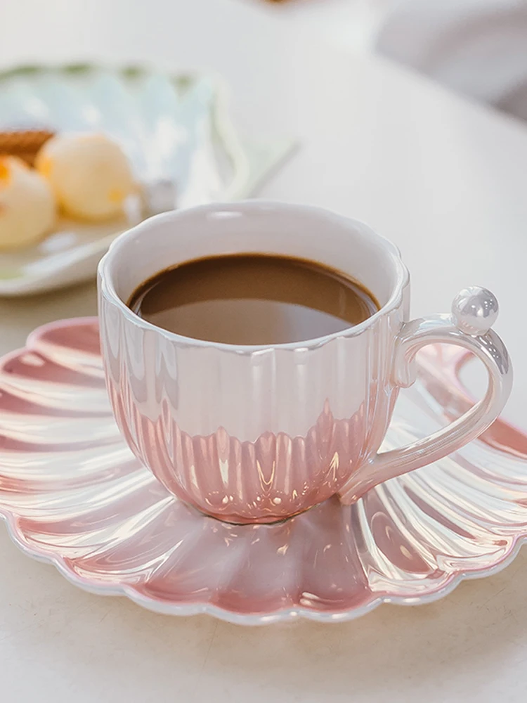

Pearl shell coffee cup and saucer set Advanced pearl ceramic water cup Children's high beauty design tea cup