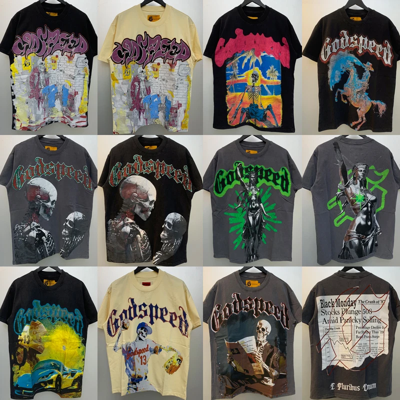 Мужская и женская летняя модная футболка с коротким рукавом GOD SPEED разноцветная