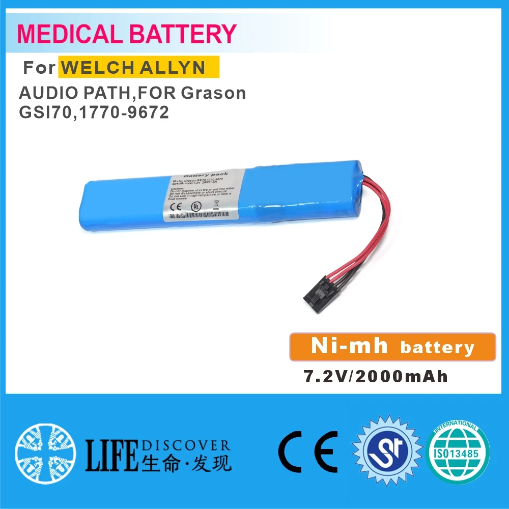 

Никель-металлогидридный аккумулятор 7,2 V 2000mAh WELCH ALLYN AUDIO PATH, для Grason GSI70,1770-9672