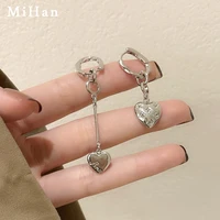 mihan fashion jewelry heart earrings popular design asymmetrical silver color drop earrings for women party gifts wholesale