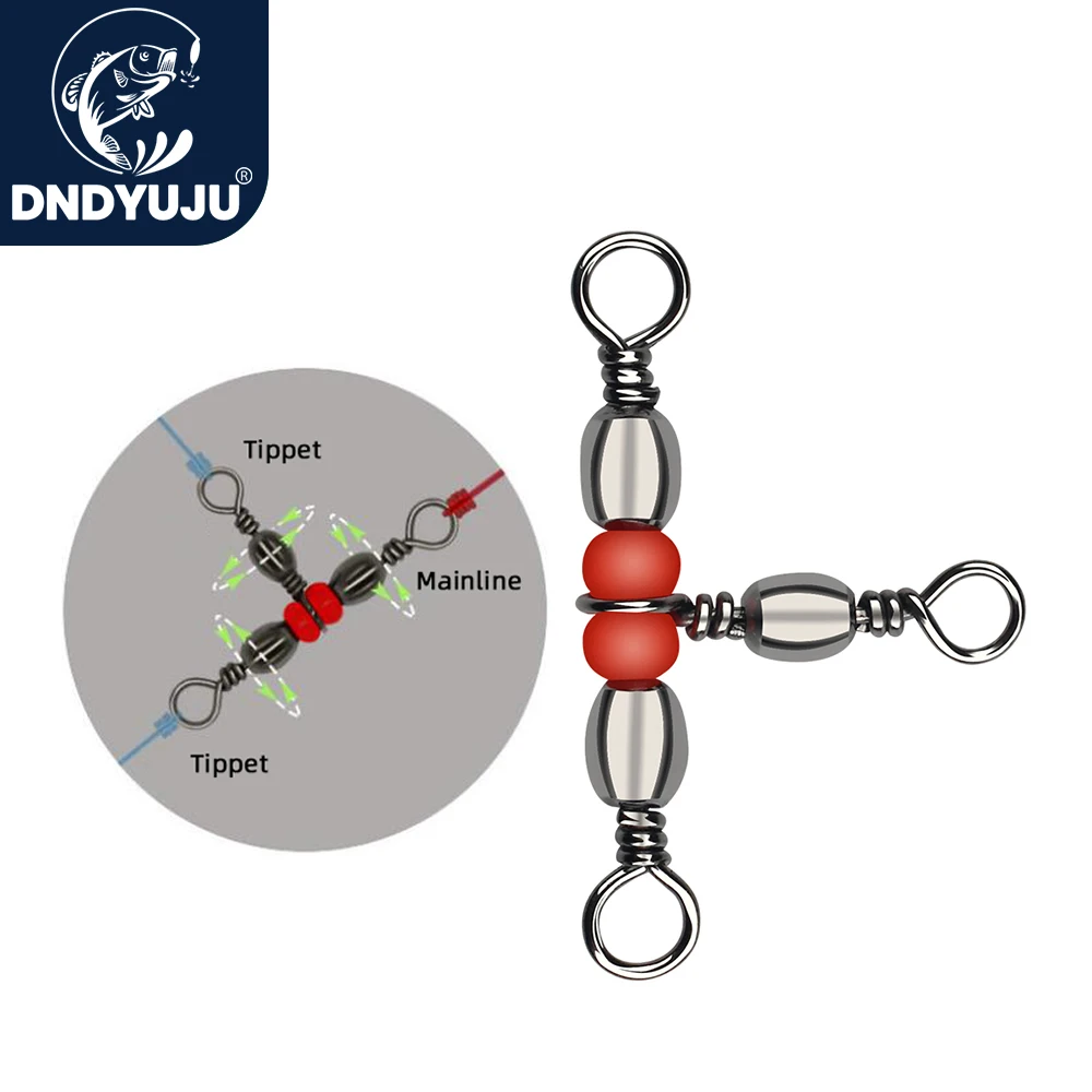 

DNDYUJU 30pcs Fishing Three Way Barrel Swivel Connector Rotating Swivels Stainless Steel Ring With Beads Fishing Accessories