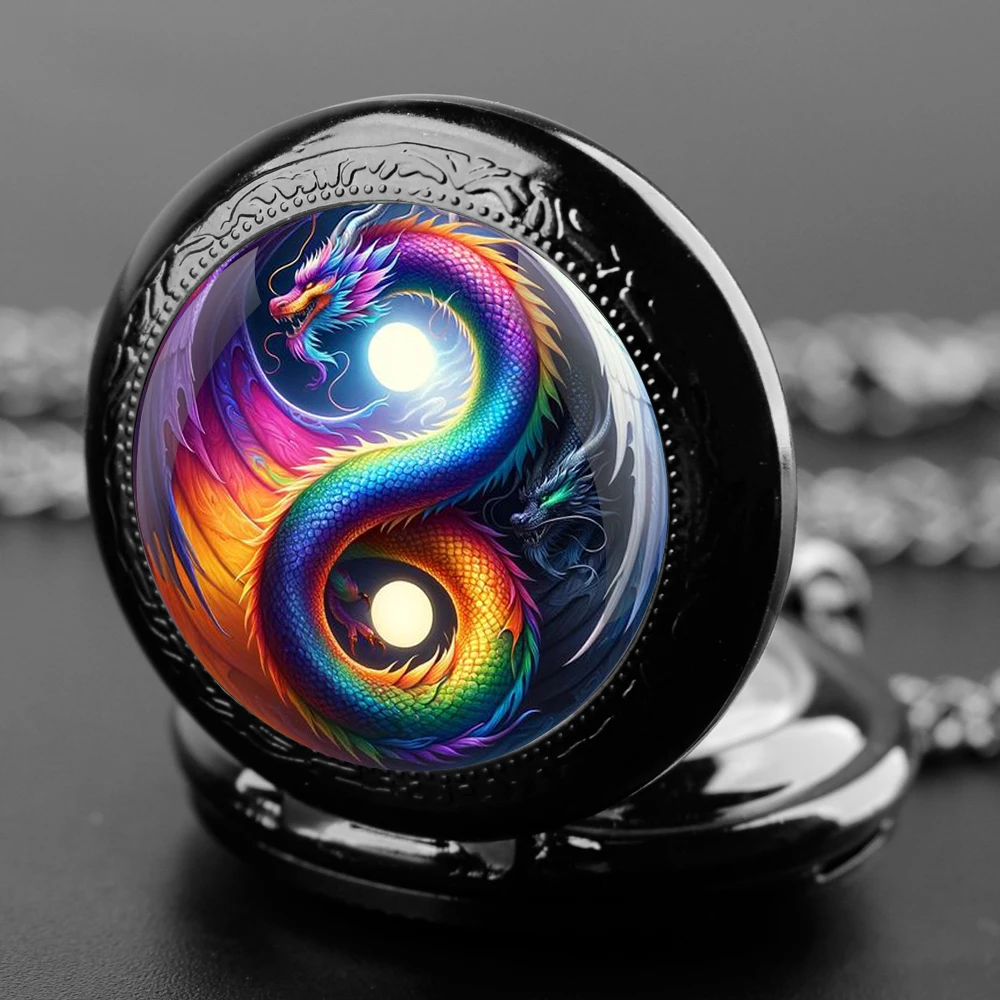 Креативные разноцветные кварцевые карманные часы с подвеской в виде дракона