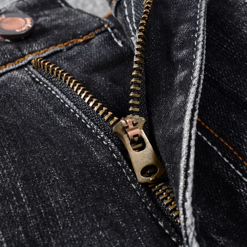 Fashion Designer Men Jeans Retro Black Gray Elastic Slim Fit Ripped Jeans Men Trendy Trousers Vintage Stretch Denim Pants Hombre