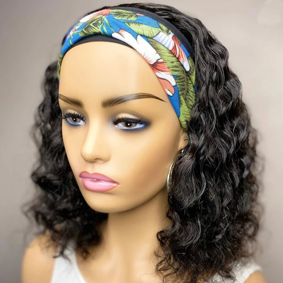 

Deep Wave Short Bob Headband Wig 100% Human Hair Wigs For Women Brazilian Bob Wig Cranberry Hair Cheap Human Hair Wigs