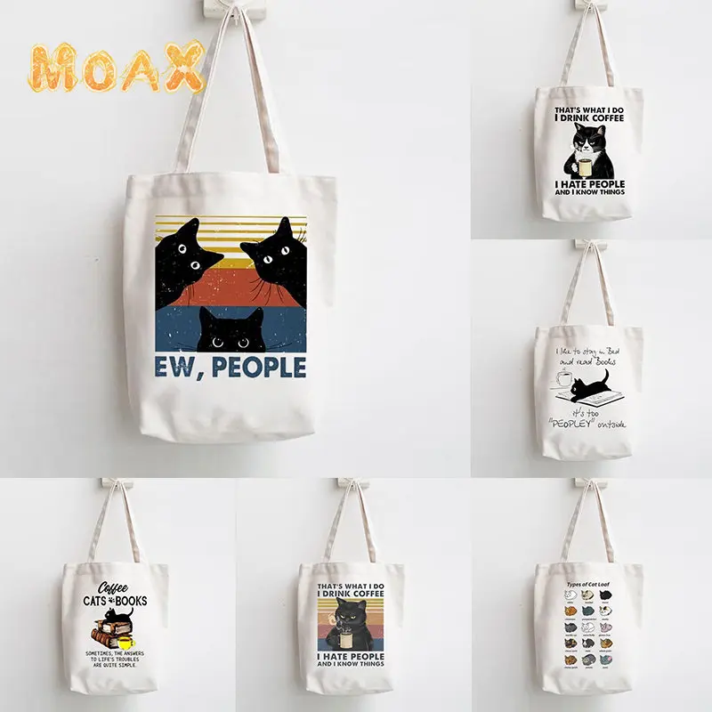 

шоппер с принтом холщовая сумка шопер сумка сумка тоут Кошка Книги Кофе Сумки Shopper Любовь Печать Женщины Плечо Сумки Модные Холст Девушки Графические Случайные Покупки Тотализатор Книга Пляжная Сумка
