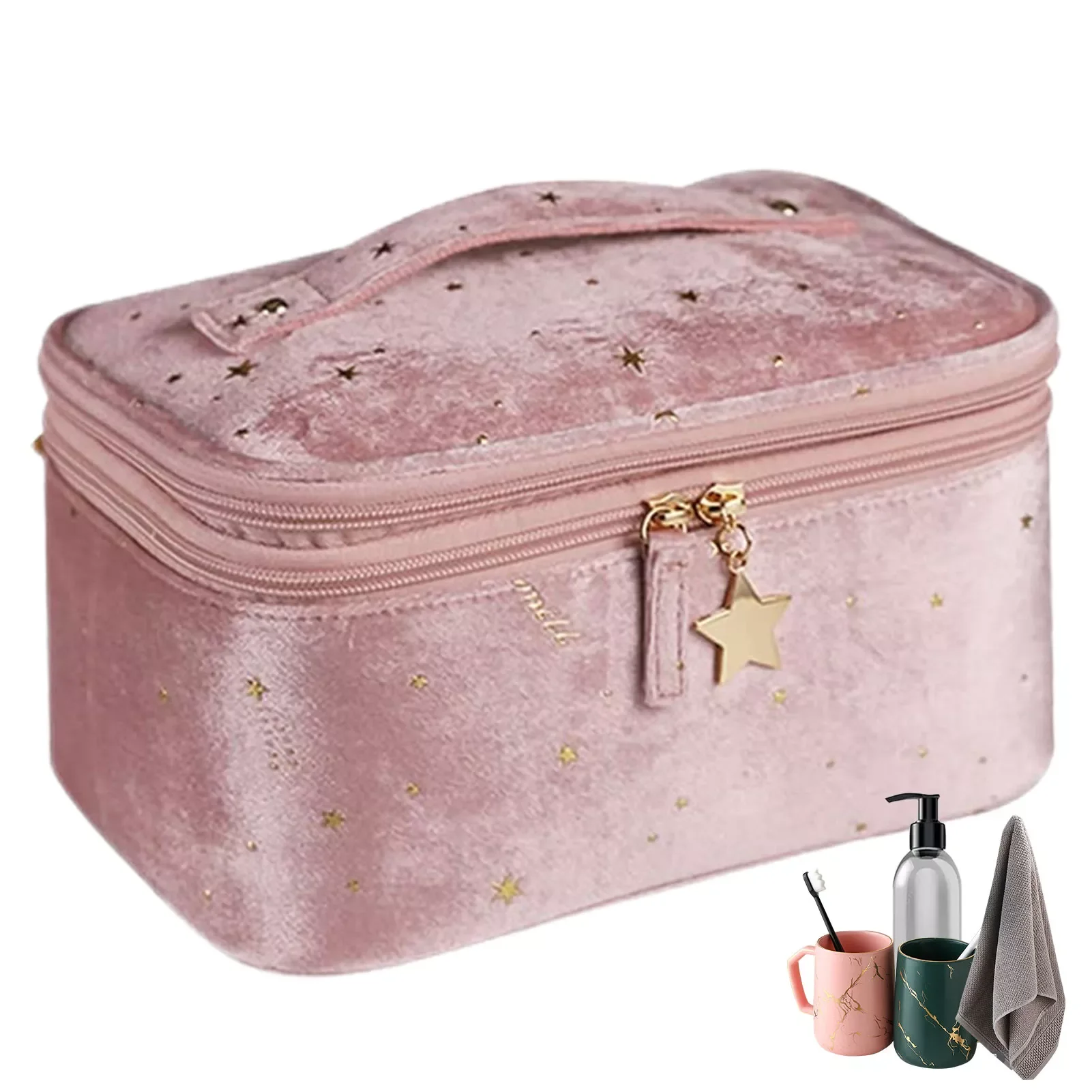 

NEW2023 Travel Cosmetic Bag Large Capacity Velvet Cosmetic Bags Portable Travel Organizer For Accessories Makeup Brushes Lipstic