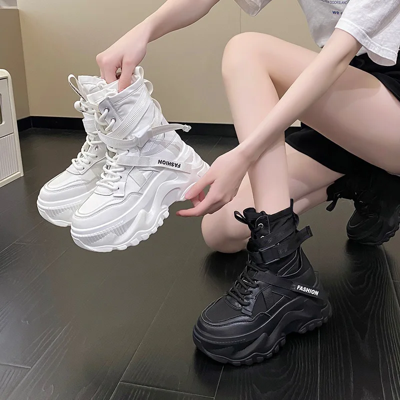 

Motorcycle Boots Fashion Women Chunky Platform White Lace Up Thick Bottom Shoes Woman Autumn Winter Ankle Botas De Mujer 2023