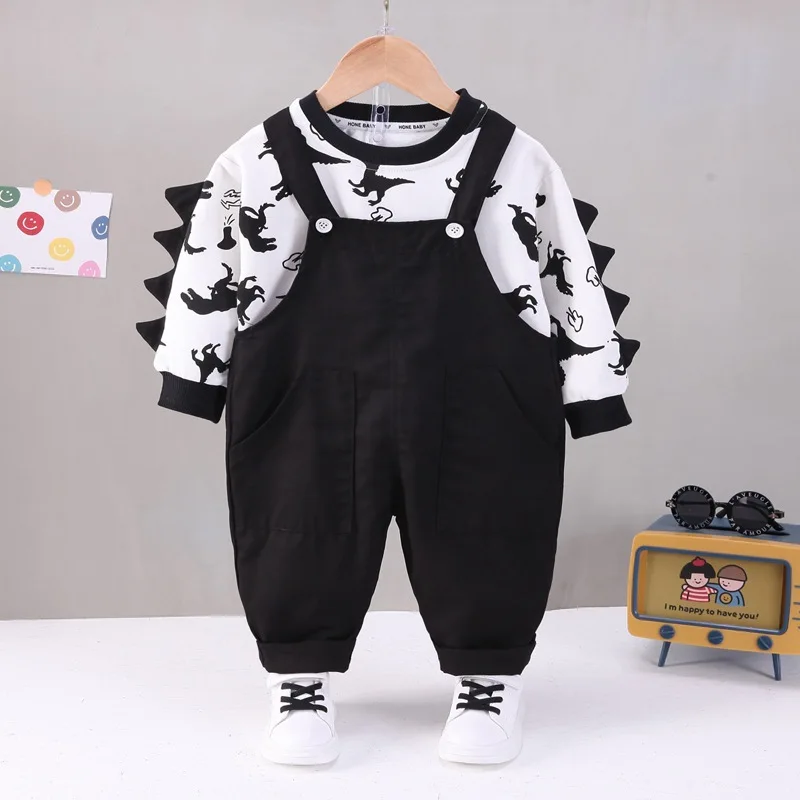 

Baby Boy Clothes Spring Autumn Casual Cartoon Dinosaur Long Sleeve T-shirts and Overalls Childrens Suits Kids Brand Clothing Set