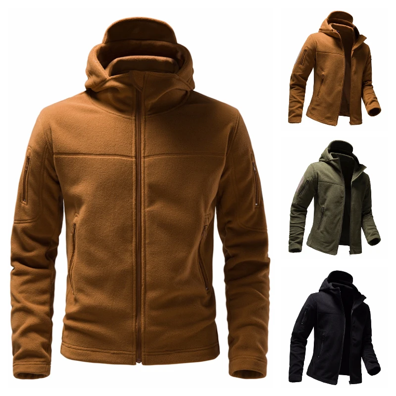 

Men's Outdoor Hooded Multi-pocket Polar Fleece Warm Jacket Combat Military Double-sided Fleece Hooded Jacket