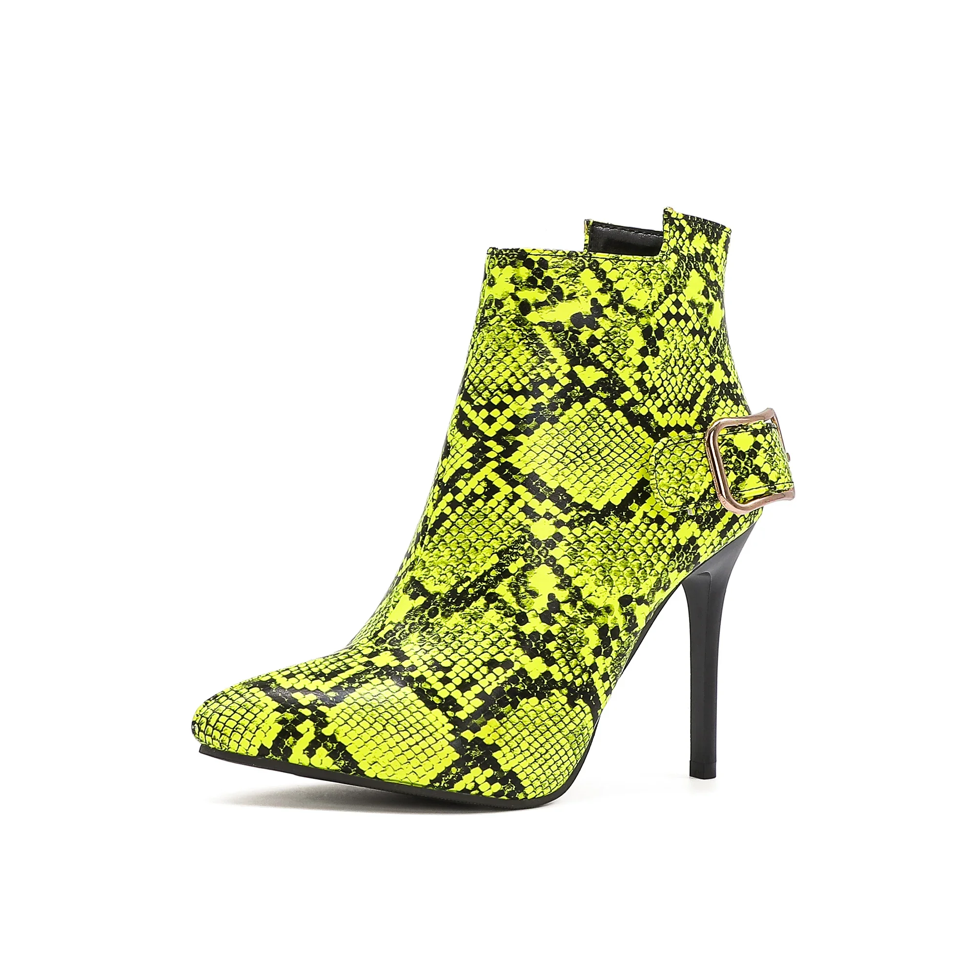 Новые пикантные ботинки Змеевидные на шпильке и голые молнии с металлической