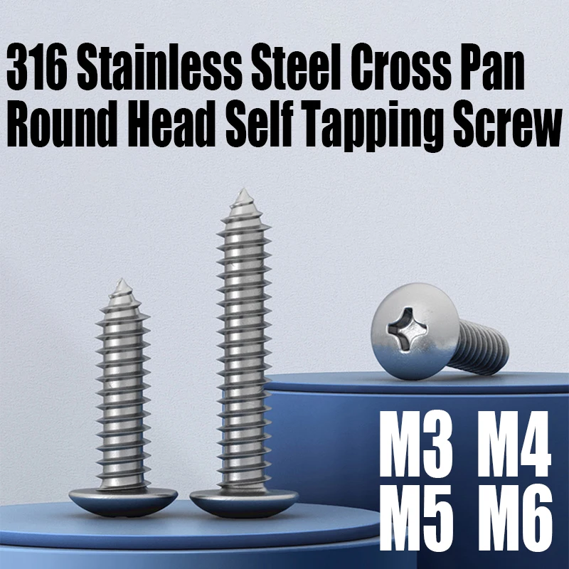 

10PCS M3 M4 M5 M6 316 Stainless Steel Cross Phillips Pan Round Head Self Tapping Screw Hardware Screw Fasteners 6mm-70mm