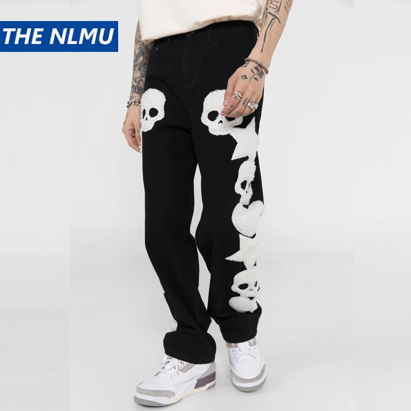 

Джинсы женские с вышивкой черепа, в стиле Харадзюку