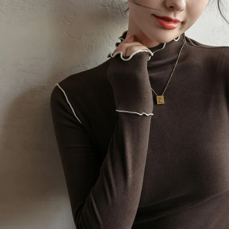 Оптовая продажа базовые приталенные флисовые топы с высоким воротником женские