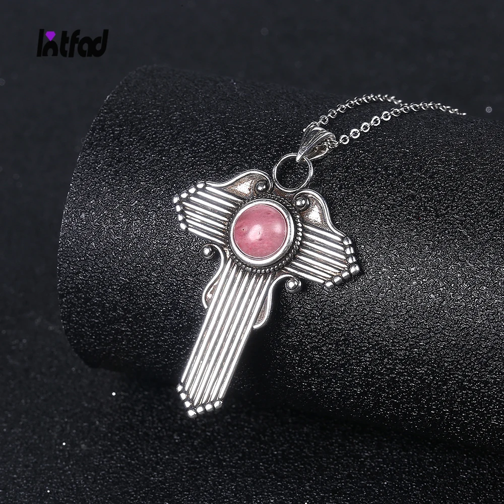 

925 Sterling Silver Large T Shaped Necklace Natural Rhodochrosite Vintage Pendant for Women Tiger Eye Luxury Gifts Party Jewelry