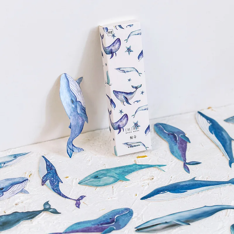 

30 pcs/box Whale Fish paper bookmark stationery bookmarks book holder message card school supplies papelaria teacher gift