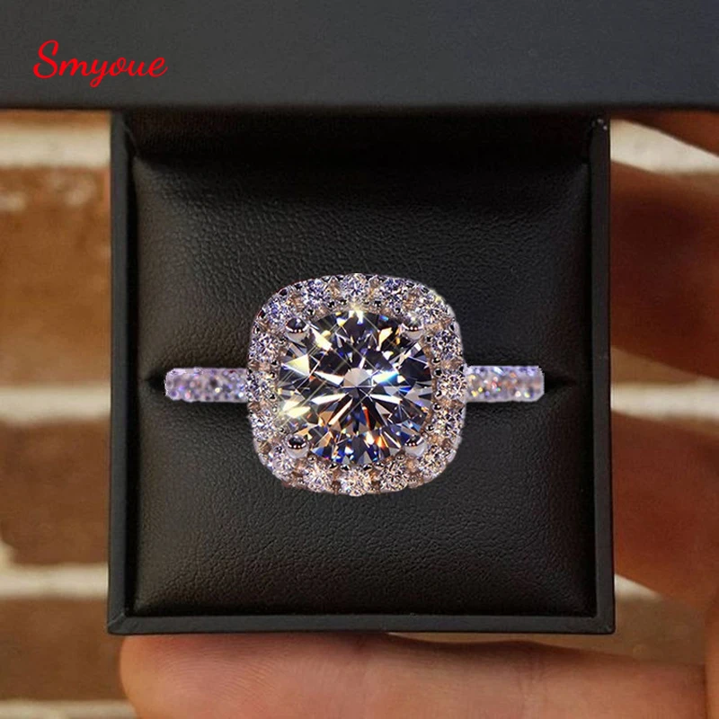 

Smyoue 1ct Moissanite Solitaire Ring Brilliant Halo Engagement Rings For Women Promise Wedding Jewelry 925 Sterling Silver Gift