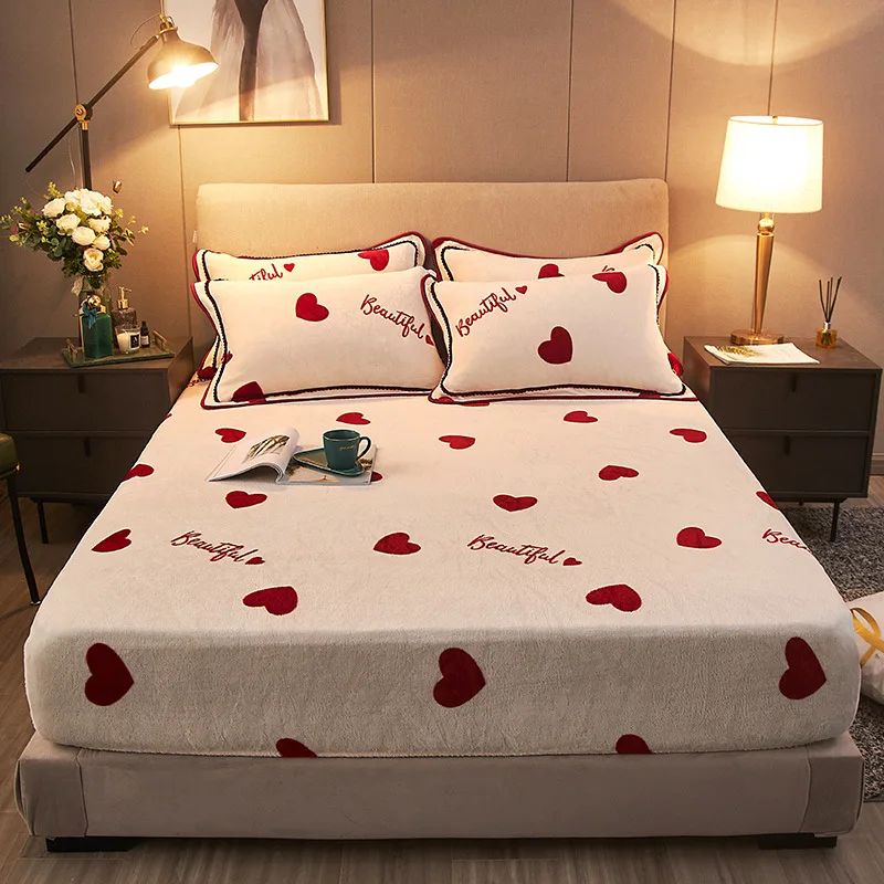 

Winter Warm Mink Cashmere Elastic Band Mattress Protector Cover Soft Cozy Solid Fitted Sheet Double Queen King Size Bed Sheet