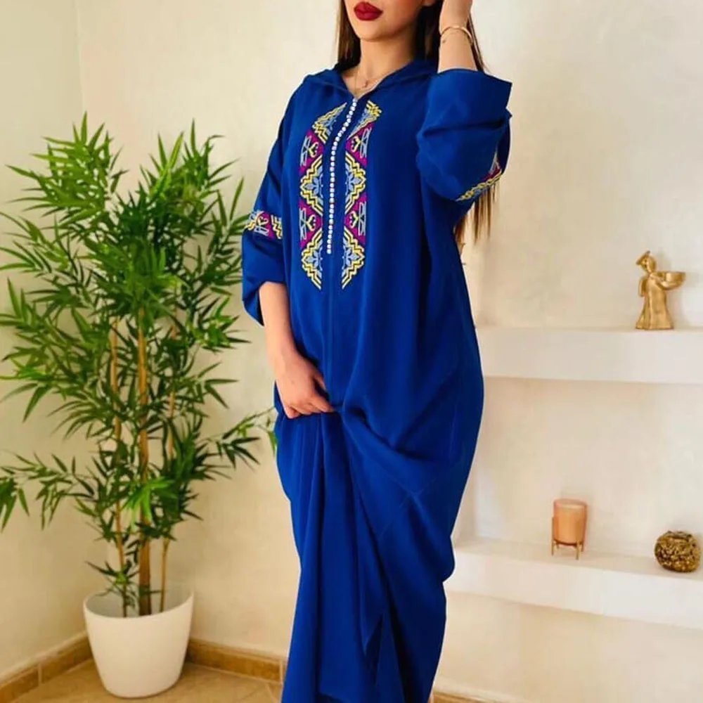 2022, мусульманские платья Caftan Jellaba, женское марокканское модное Макси-платье с вышивкой, длинным рукавом и капюшоном, Рамадан, фестиваль, мусу...