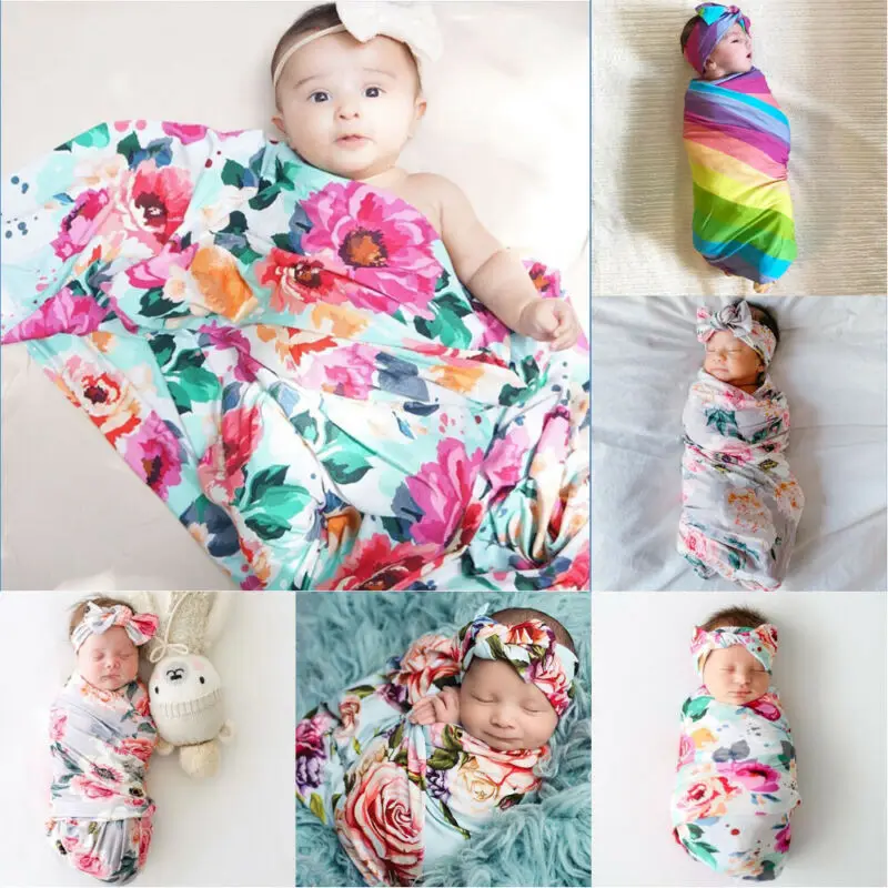 

2PCS Newborn Photography Blankets Baby Photo Props Boy Girl Cotton Swaddle Wrap Blanket Floral Sleeping Bag Sleep sack 0-6M Baby