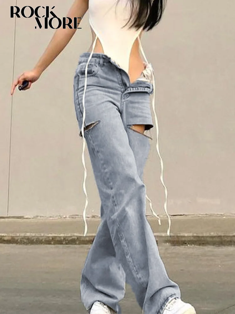 

Rockmore Ripped Jeans Streetwear Loose High Waist Straight Hole Trousers Women Korean Harajuku Casual Baggy Denim Pants Joggers