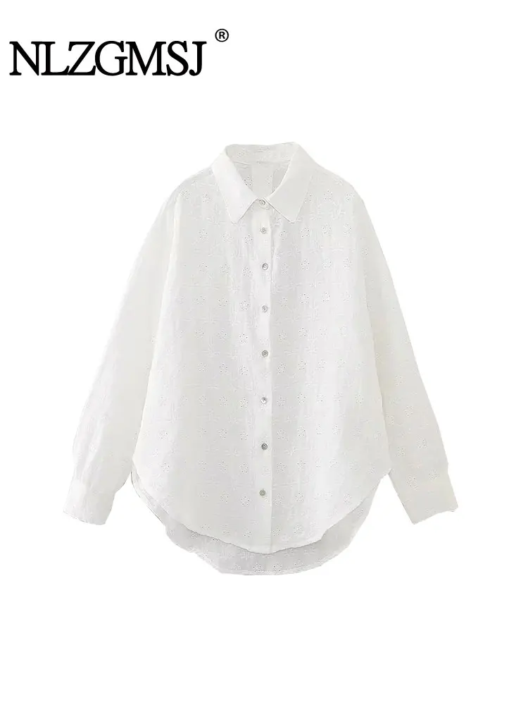 

Nlzgmsj TRAF 2023 Autumn Shirt Women Button Up Shirts for Women Embroidery Shirts and Blouses Long Sleeve Top Female