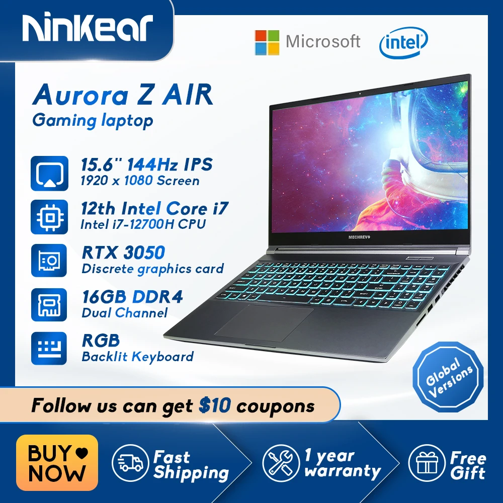

Mechrevo Aurora Z AIR Gaming laptop 15.6-inch IPS 144Hz 16GB Dual Channel 12th Intel i7-12700H RTX3050 Windows Gaming Notebook