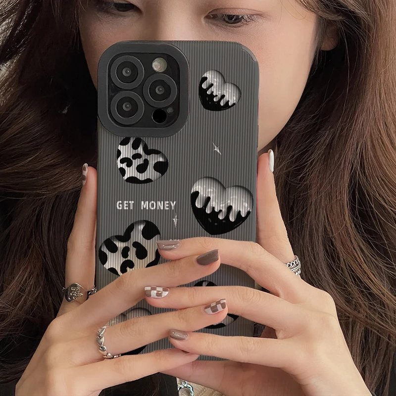 

Милый чехол из коровьей кожи с сердечками для iphone 14 13 11 12 Pro Max 12 13 Mini XS MAX X XR SE2 7 8 Plus, мягкий кожаный чехол в Корейском стиле INS