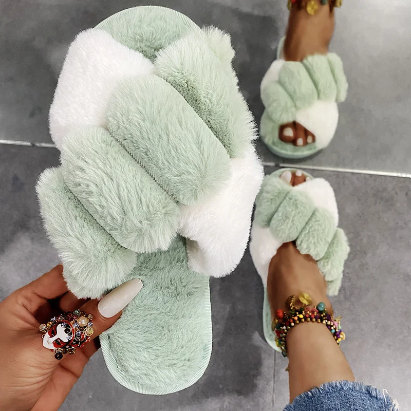 

Female slippers, fluffy and colored, cotton slippers with synthetic teddy, warm and fuzzy slippers, women's fashions for winter,