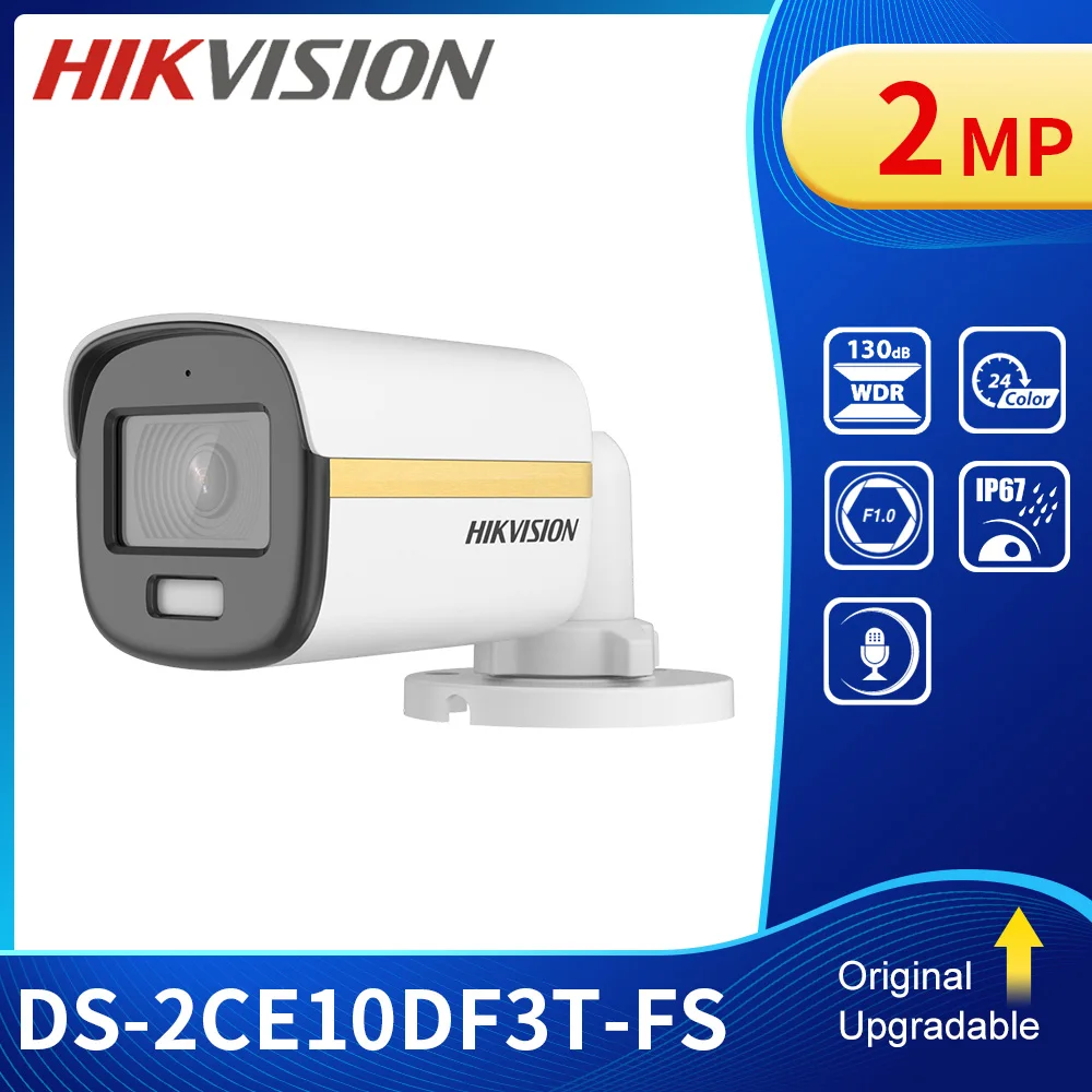 

DS-2CE10DF3T-FS Hikvision 2MP ColorVu Audio Fixed Mini Bullet Camera with Built-in Mic 24/7 Color Image IP67