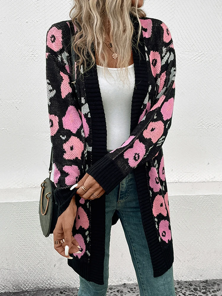Женский кардиган с цветочным принтом свободный шерстяной свитер для дам