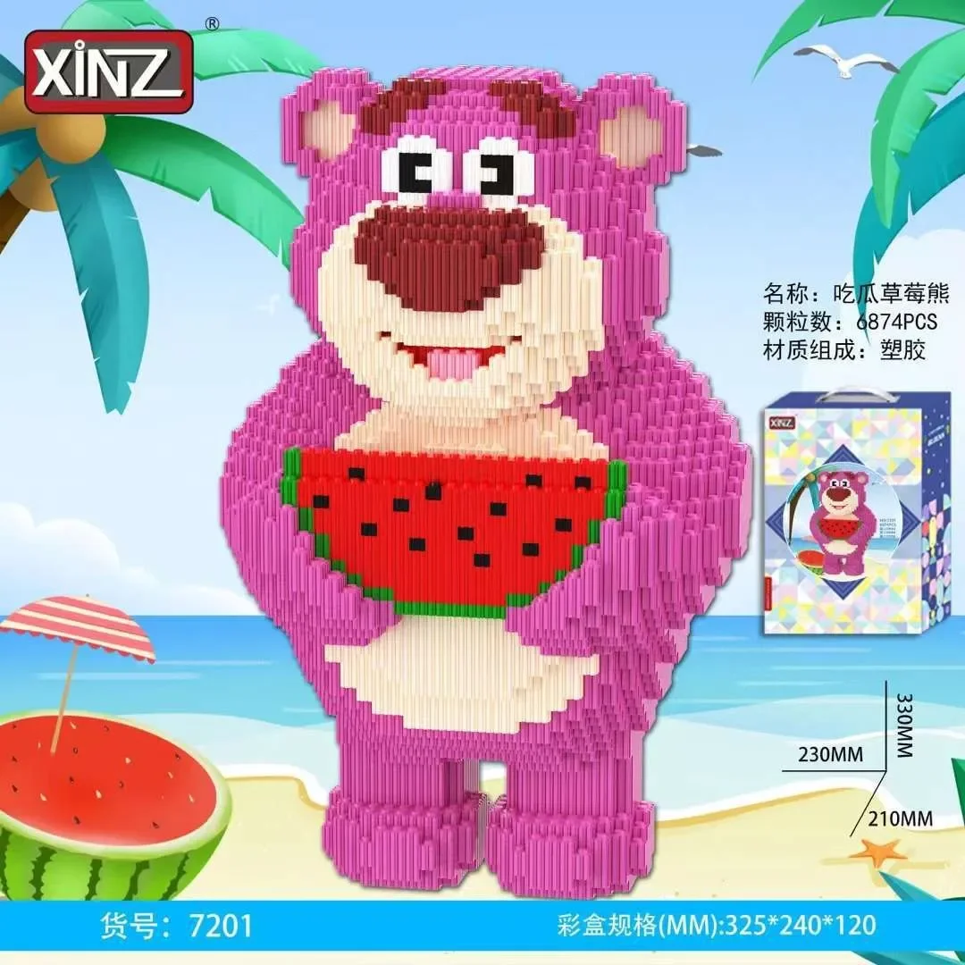 Creative Summer Losto Building Block Cartoon Viewing Film Strawberry Bear Model 3D DIY Assembled Magic Bricks Toys For Kids Gift