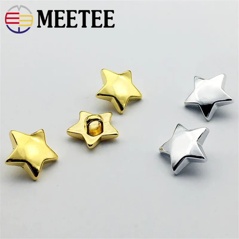 100pcs Meetee 15mm Stars ABS Plastic Buttons Gold/Silver Shank Button Shirt Bag DIY Clothing Sewing Decorate Accessories ZK730