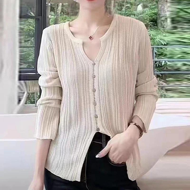 

Autumn Long Sleeve Knitted Pullover Fashion Women Sweater Korean V-neck Tops 2023 Split Button Slim Fit Solid Clothes New 29198