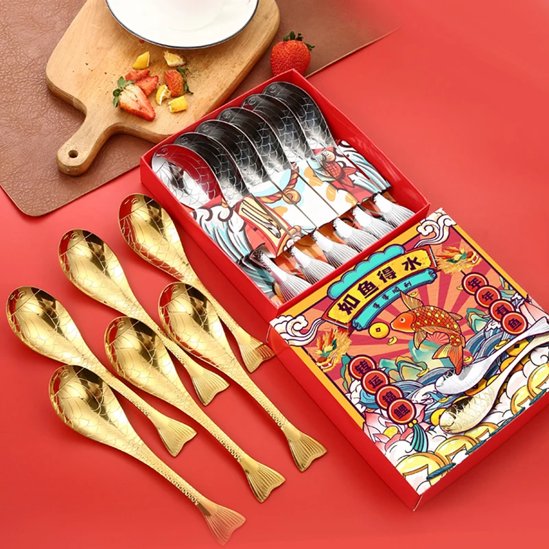 1/6 Серебряная Золотая Ложка В Форме Рыбы Половник Из Нержавеющей Стали Дизайн