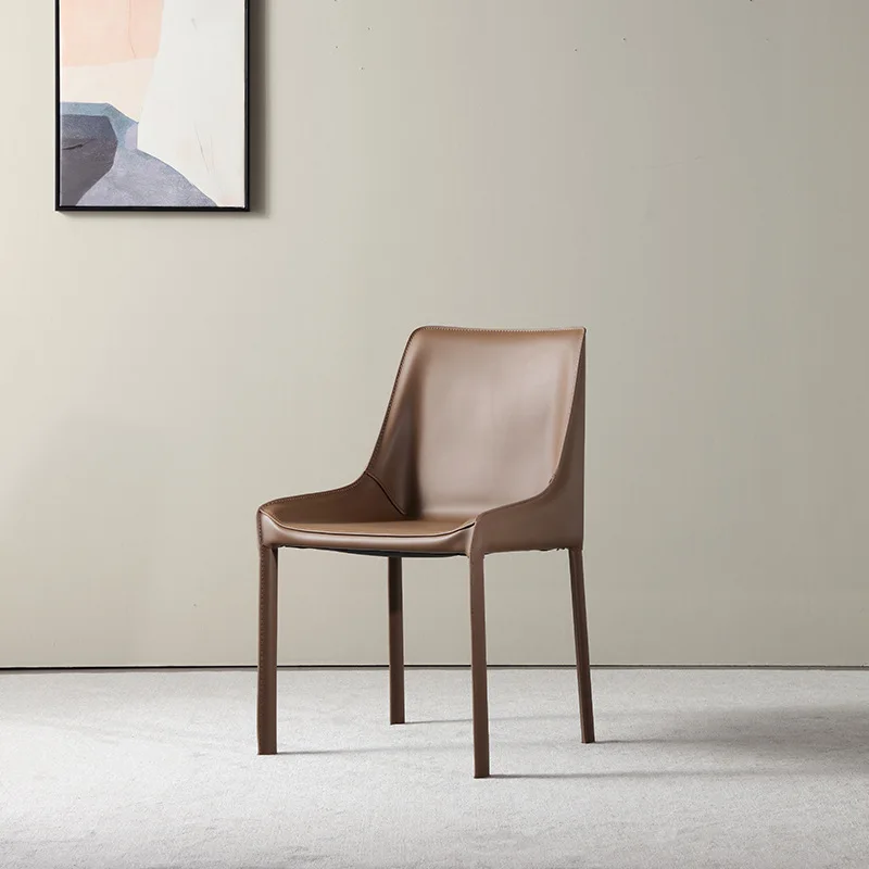

Saddle leather dining chair home light luxury industrial style designer desk chair Italian hotel restaurant back stool
