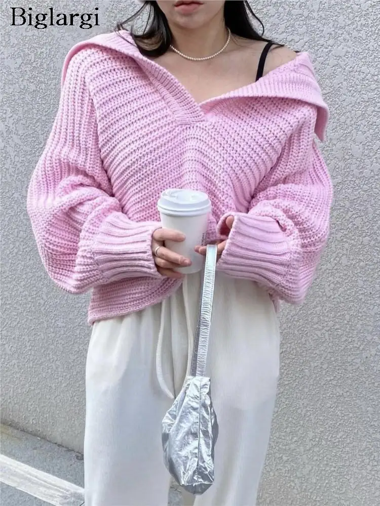 

Autumn Winter Pullover Knitted Tops Women Long Sleeve Korea Style Loose Ladies Cropped Sweaters Fashion Woman Sweaters Tops 2023