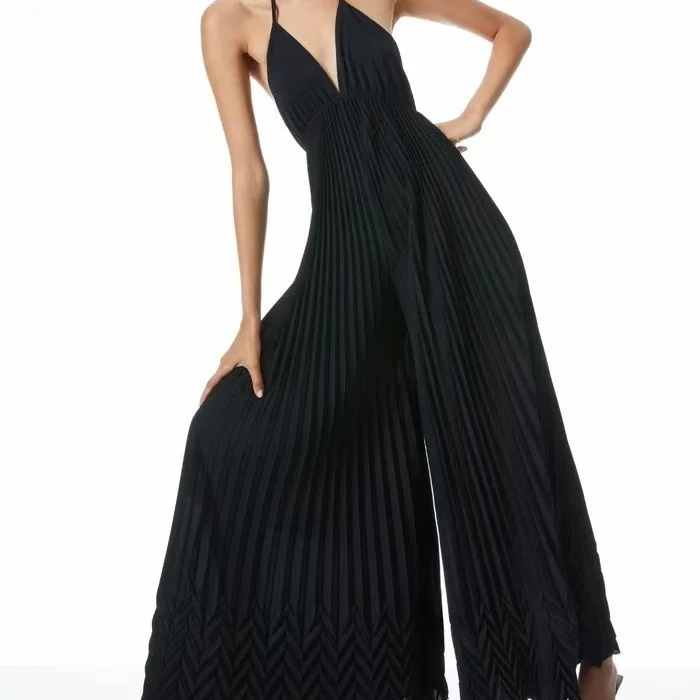 

Sexy Solid Black Backless High Waist Wide Leg Jumpsuits 2022 Unique Designer Women Fashion Clothing