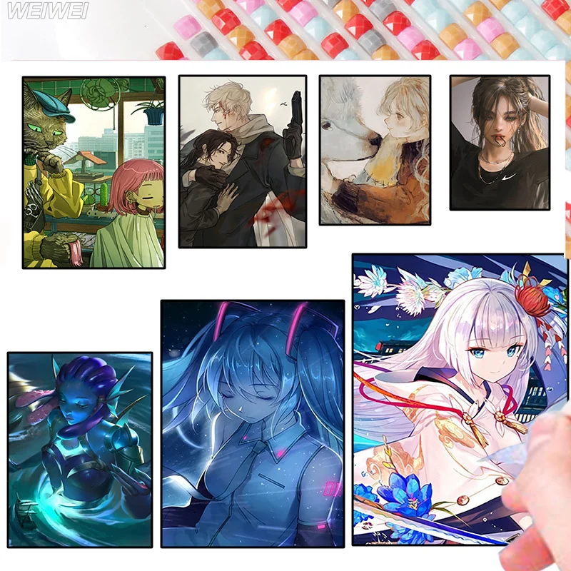 

Diamond Painting Cartoon Anime Diy 5D Square/round Diamond Cat and Little Girl Full Diamond Mosaic Embroidery Cross Stitch Kit