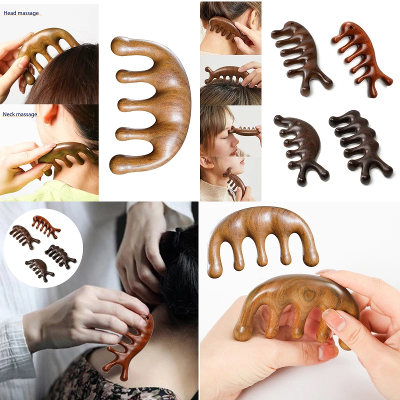 

Meridian Massage Comb Five-Tooth Handleless Wooden Point Acupuncture Head Comb Wide-Tooth Sandalwood Comb Massage Head New