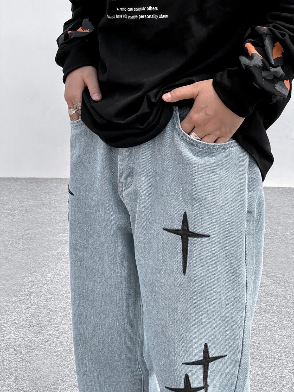 European and American High Street Vibe Style American Retro Loose Blue Men's Jeans Straight Casual All-match Trousers Denim