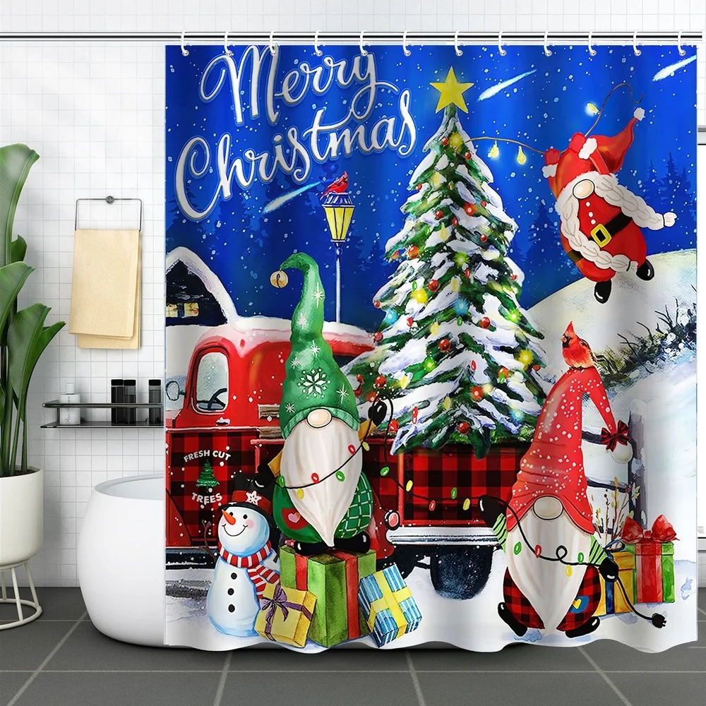 Santa Claus Shower Curtain Christmas Tree Snowman Bathroom Bathtub Screen Decor Waterproof Polyester Curtains Cortina Ducha
