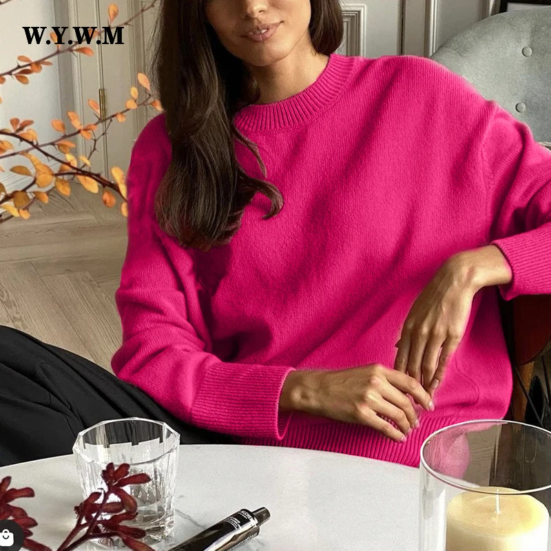 

WYWM Winter Warm Knitted O Neck Sweater Women 2022 Korean Elegant Basic Pullovers Ladies Loose Soft New Green Female Clothing