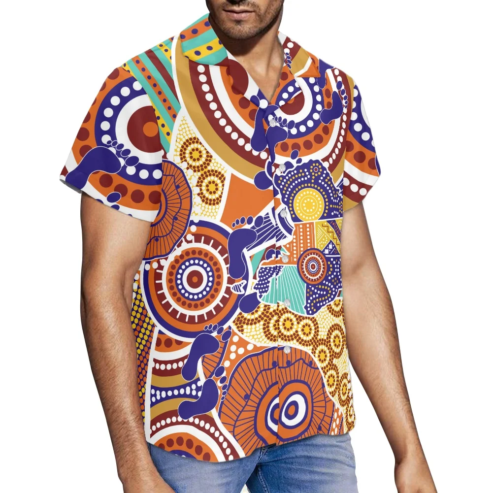 

FORUDESIGNS винтажные австралийские аборигенные кожаные рубашки с принтом, свободные Гавайские рубашки, топы, одежда, мужская рубашка с коротким...