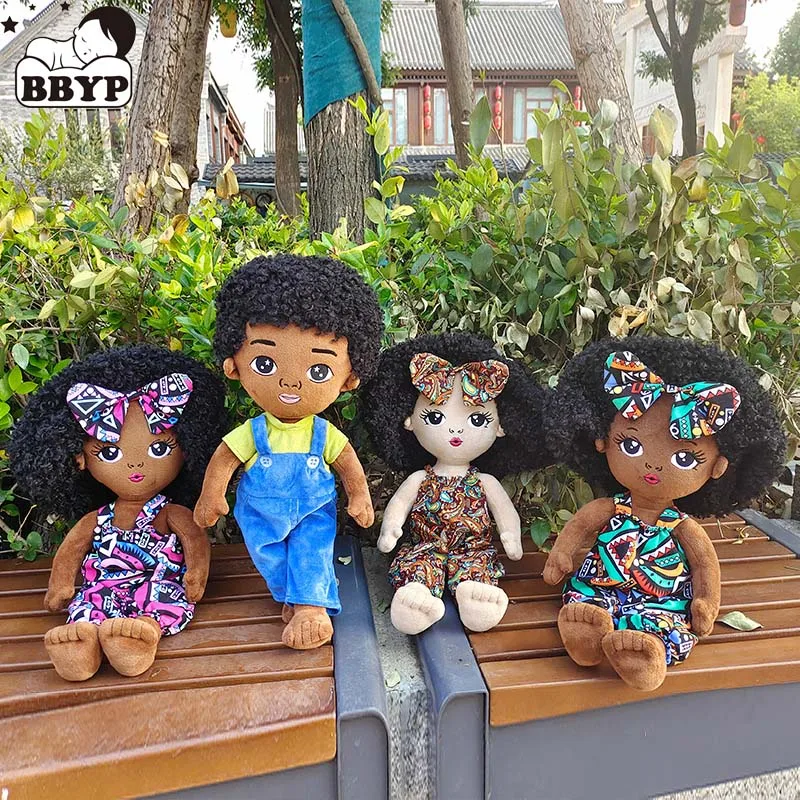 Cartoon Exploding Head Black Girl Boy Soft Stuffed Ragdoll Toy For Kid Christmas Gift