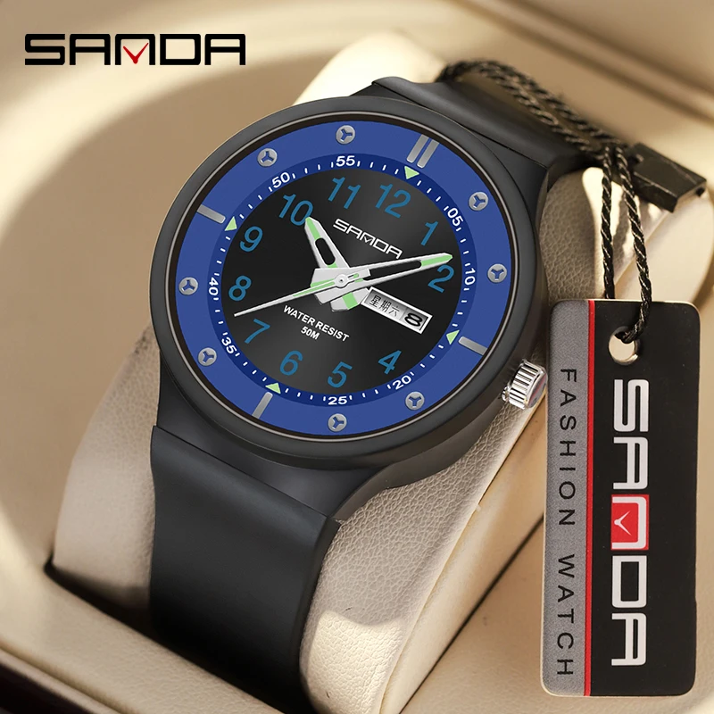 

Watches Youth Fluorescent Fashion New 2023 Top Men's Trend Outdoor Waterproof Sanda 9012 Calendar Quartz Watch