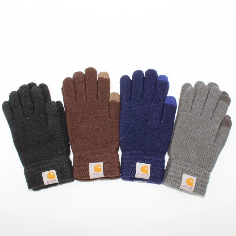 

Winter Knitted Men's Gloves Touch Screen Anti-skid Solid Business Driving Cycling Full Finger Autumn Non-slip Rubber Male Gloves